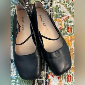 Empress black leather square toe Mary Jane flats